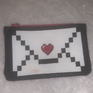 Ipsy Pixel Heart Messages Icon small Cosmetic Bag - Black, White, Red pink